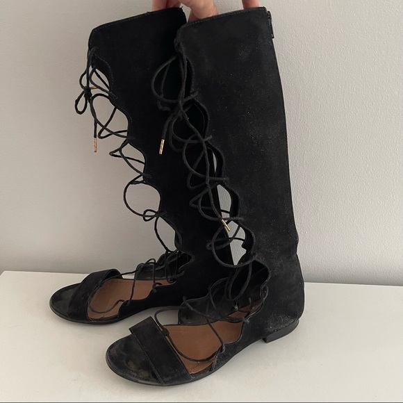 H&M Knee high lace up black suede gladiators - Picture 4 of 11